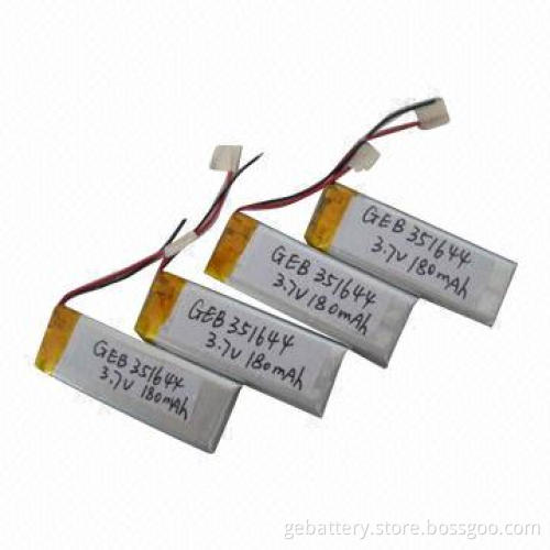 Lithium Polymer Battery, 3.7V Voltage, 180mAh Capacity